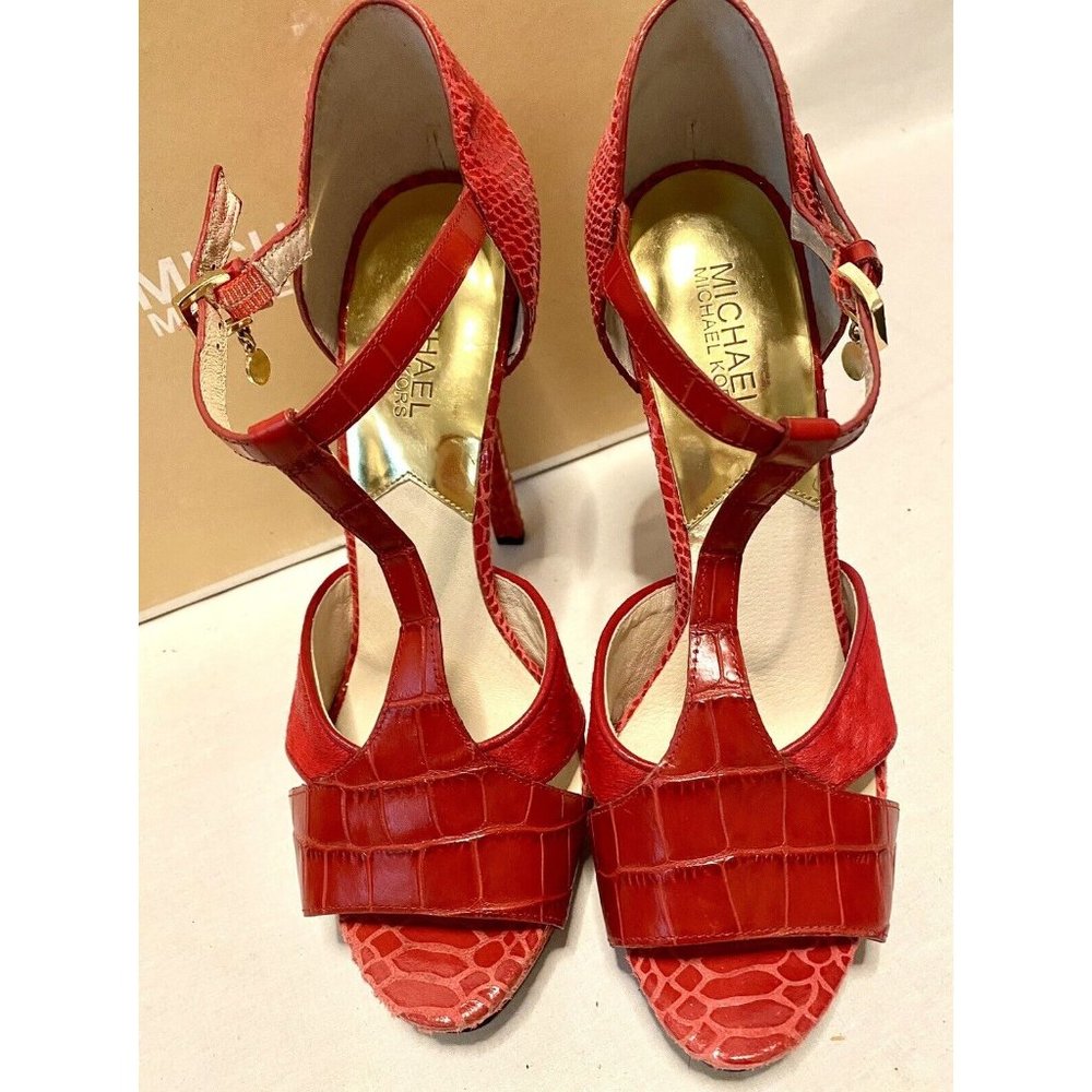 Michael Kors Red Snake Reptile Size 9.5 Platform Heels Pumps Worn Twice